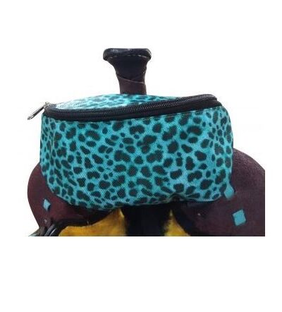 Teal Cheetah Print Insulated Nylon Saddle Pouch