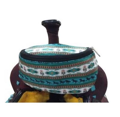 Teal Southwest Horse Design Print Insulated Nylon Saddle Pouch
