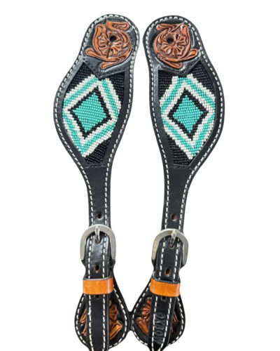 Oxbow Blue Diamond Beaded Ladies Spur Straps