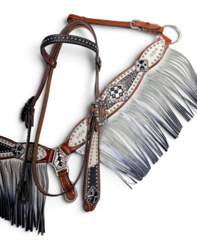 Bejeweled Black & White Headstall & Breastcollar Set