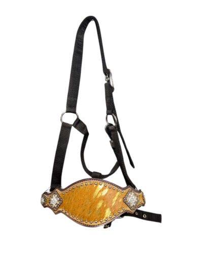 Nylon Bronc Halter w/ Hair on Cowhide & Silver Bead Accent
