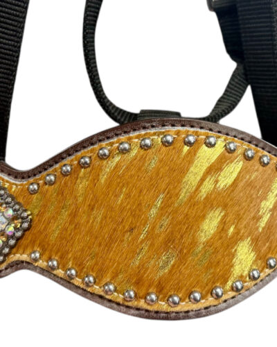 Alternative view of Nylon Bronc Halter w/ Hair on Cowhide & Silver Bead Accent