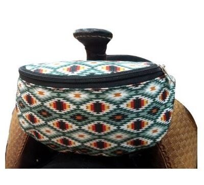 Green Tone Aztec Print Insulated Nylon Saddle Pouch