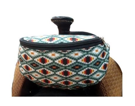 Green Tone Aztec Print Insulated Nylon Saddle Pouch