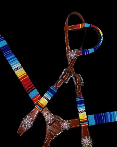 Alternative view of Red, Yellow and Blue Beaded Headstall & Breastcollar Set