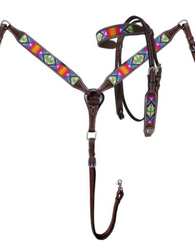 Brightly Beaded Southwest & Cactus Headstall and Breastcollar Set