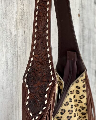 Alternative view of American Darling Fringe Hair On Cowhide Leopard Print Tote Purse