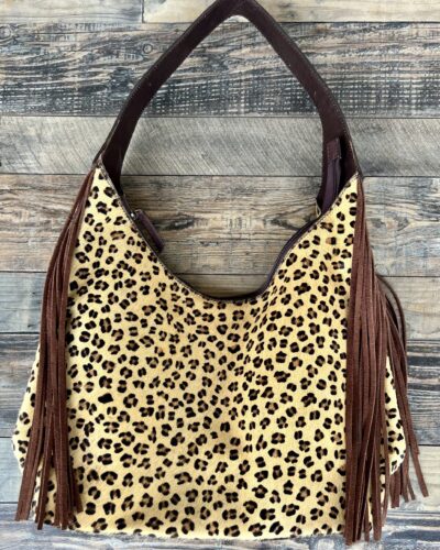 American Darling Fringe Hair On Cowhide Leopard Print Tote Purse