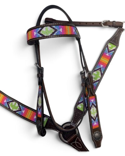 Brightly Beaded Southwest & Cactus Headstall and Breastcollar Set