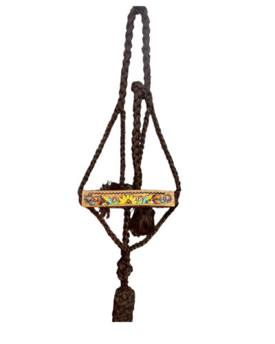Hand Painted Feather, Sunflower & Cactus Woven Brown Nylon Mule Tape Halter