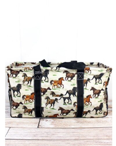 Wild Horses Collapsible Haul-It-All Basket w/ Mesh Pockets