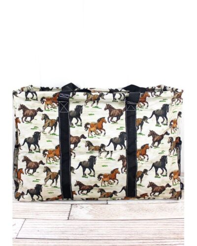 Wild Horses Collapsible Double Haul-It-All Basket w/ Mesh Pockets & Lid