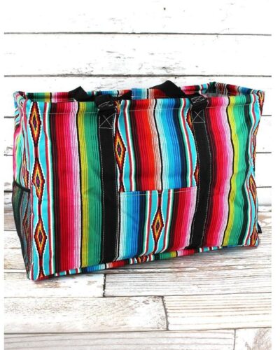 Southwest Serape Collapsible Double Haul-It-All Basket w/ Mesh Pockets & Lid