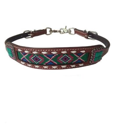 Pink & Green Navajo Beaded Wither Strap
