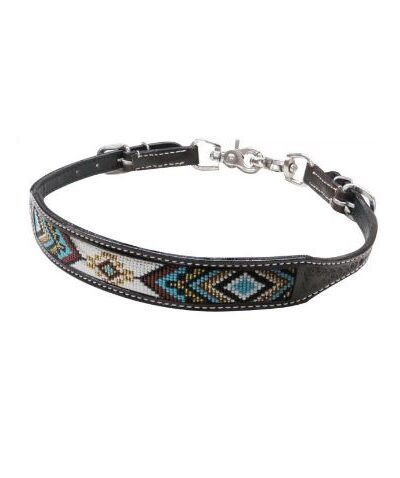 Dark Oiled Beaded Inlay Leather Wither Strap