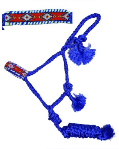 Southwest Beaded Woven Royal Blue Nylon Mule Tape Halter