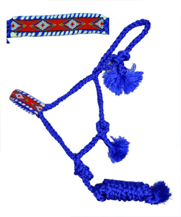 Southwest Beaded Woven Royal Blue Nylon Mule Tape Halter