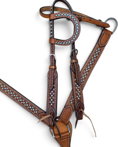 Turquoise and Silver Dot Headstall & Breastcollar Set