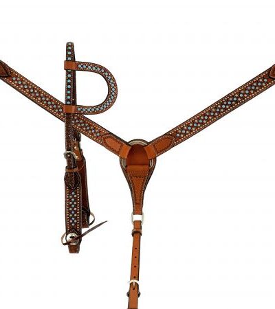 Turquoise and Silver Dot Headstall & Breastcollar Set