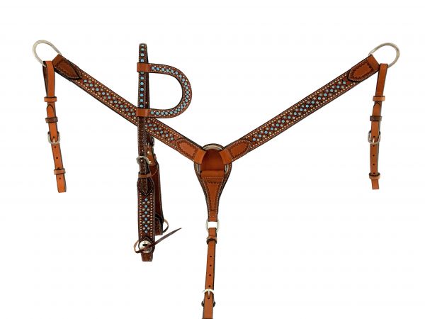 Turquoise and Silver Dot Headstall & Breastcollar Set