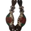 Painted Red Rose on Gold Snakeskin Ladies Spur Straps