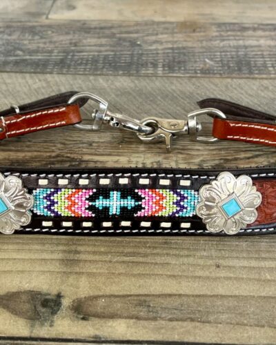 Beaded Rainbow Cross Leather Wither Strap