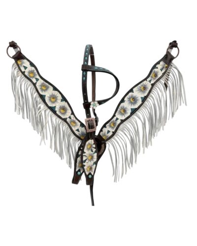 White Poppy Painted Flower Headstall & Breastcollar Set