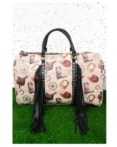 Wild Wild West Faux Leather Fringe Weekender Duffle Bag
