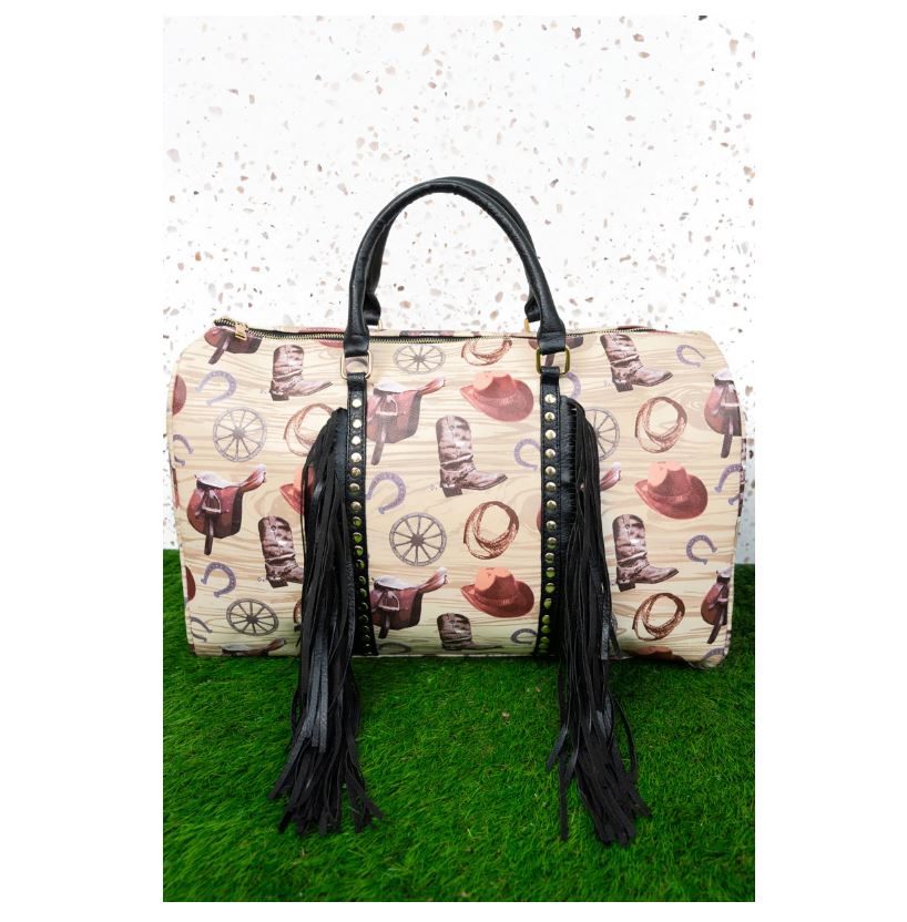 Wild Wild West Faux Leather Fringe Weekender Duffle Bag