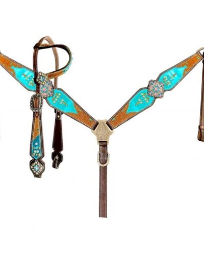 Brown Hair on Cowhide Acid Wash Headstall & Breastcollar Set