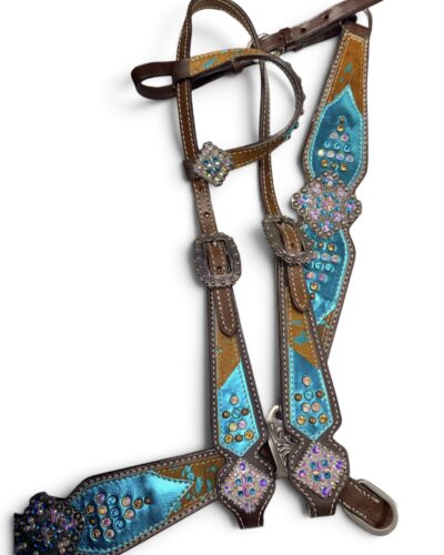 Brown Hair on Cowhide Acid Wash Headstall & Breastcollar Set