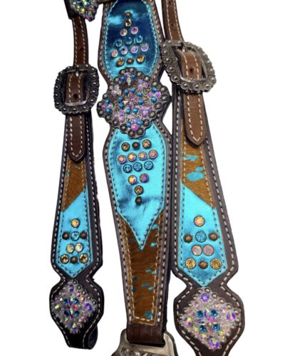 Alternative view of Brown Hair on Cowhide Acid Wash Headstall & Breastcollar Set