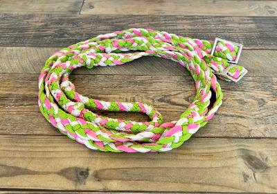 Pink, White & Lime Green Braided Nylon Barrel Reins
