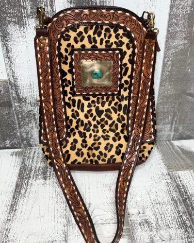 American Darling Floral Tooled & Leopard Hair on Hide Purse