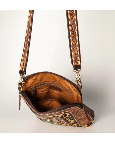 American Darling Floral Tooled & Leopard Hair on Hide Purse - Image 2
