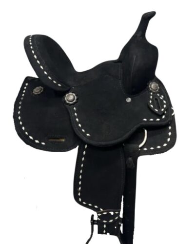 Lightweight Black Suede Kids Barrel Saddle - Image 3