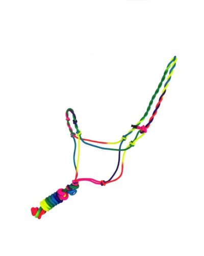 Horse Size Rainbow Cowboy Knot Rope Halter w/ Matching Removable Lead
