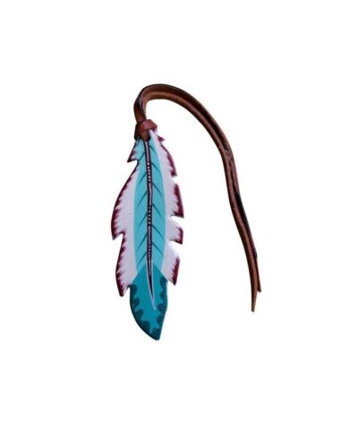Teal & White Hand Painted Tie On Feather Saddle Charm