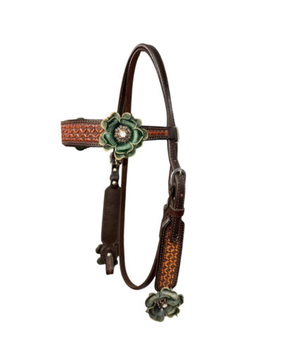 Circle Y Rustic Forest Green Flower Browband Headstall
