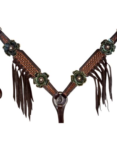 Circle Y Rustic Forest Green Flower Fringe Breastcollar