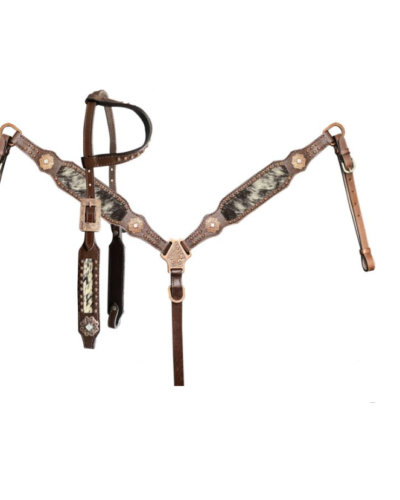 Black & White Hair on Cowhide Inlay Headstall & Breastcollar Set