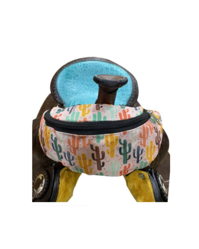 Pink Cactus Print Insulated Nylon Saddle Pouch
