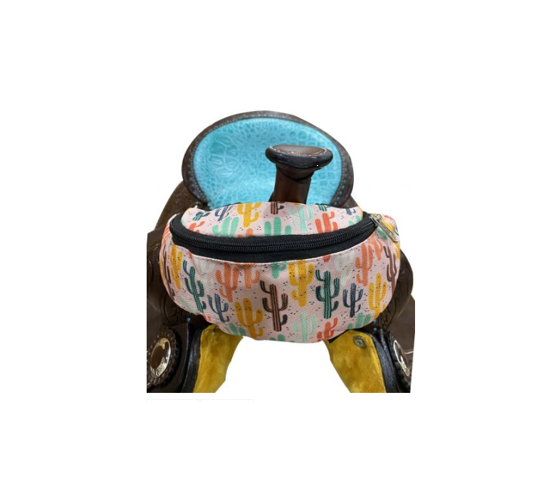 Pink Cactus Print Insulated Nylon Saddle Pouch