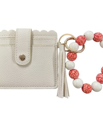 Lanie Red Leopard & Ivory Beaded Bracelet Keychain w/ ID Card Holder