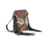 Hand Tooled Leather Crossbody Bag w/ Hand Blocked Rug & Leather Fringe