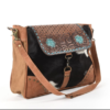 Hand Tooled Cowhide Crossbody Bag with Leather Flap