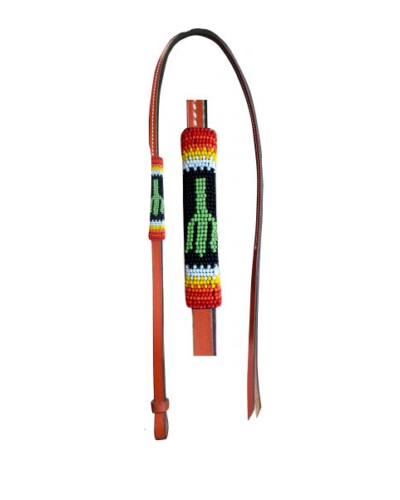Cactus Designed Beaded Overlay Leather Over & Under Whip