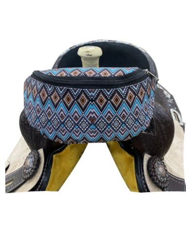 Blue Aztec Print Insulated Nylon Saddle Pouch