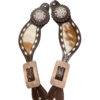 Ladies Leather Spur Straps with Hair on Cowhide & Bling Conchos