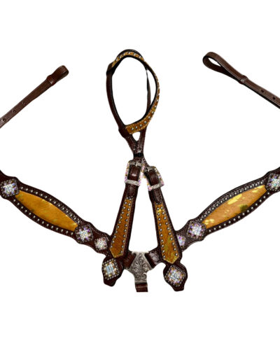 Cowhide Inlay Browband Headstall & Breastcollar Set